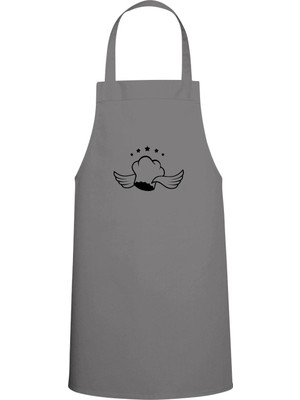 Kanatlı ve Yıldızlı Chef Tasarım Özel Baskılı Chef Mutfak Önlüğü Gri