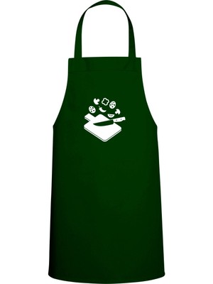 Tahta & Sebzeler Tasarım Özel Baskılı Mutfak Önlüğü Avcı Yeşili