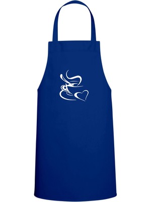 Coffee & Kalp Tasarım Özel Baskılı Chef Mutfak Önlüğü Saks Mavisi