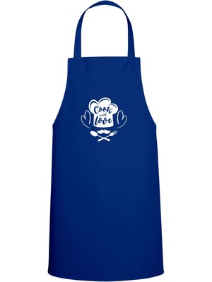 Cook With Love Yazılı Özel Baskı Chef Mutfak Önlüğü Saks Mavisi