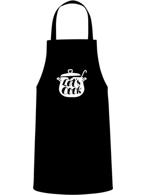 Tencere Içi Let's Cook Yazılı Özel Baskı Chef Mutfak Önlüğü Siyah