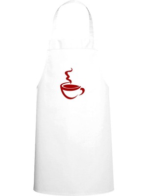 Coffee Tasarım Özel Baskılı Chef Mutfak Önlüğü Beyaz
