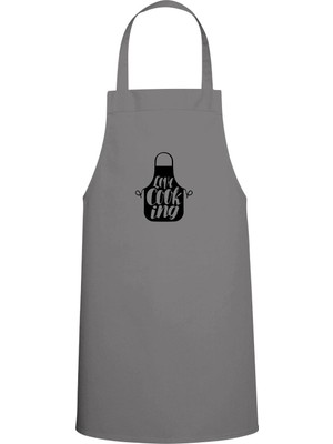 Love Cooking Yazılı Özel Baskılı Chef Mutfak Önlüğü Gri