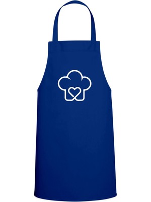 Chef Şapkası ve Kalp Özel Baskılı Chef Mutfak Önlüğü Saks Mavisi