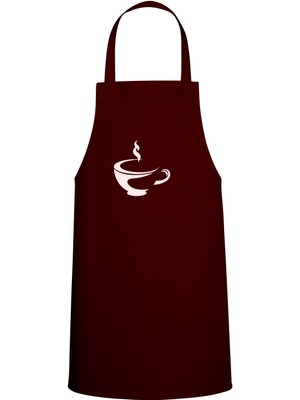 Coffee Temalı Özel Baskı Chef Mutfak Önlüğü Bordo