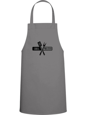 Grill Master Yazı Özel Baskılı Chef Mutfak Önlüğü Gri