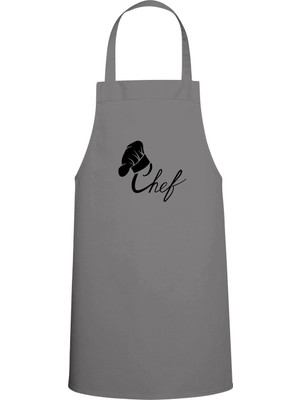 Chef Yazılı Özel Baskı Chef Mutfak Önlüğü Gri