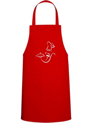 Servis Yapan Chef Tasarım Özel Baskılı Chef Mutfak Önlüğü Kırmızı
