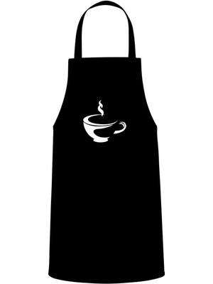 Coffee Temalı Özel Baskı Chef Mutfak Önlüğü Siyah