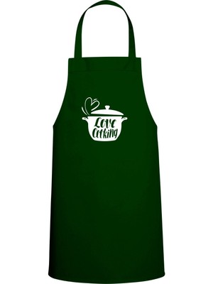 Tencere Içi Love Cooking Yazılı Özel Baskılı Chef Mutfak Önlüğü Avcı Yeşili