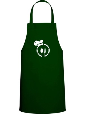 Kaşık-Çatal Özel Baskılı Chef Mutfak Önlüğü Avcı Yeşili