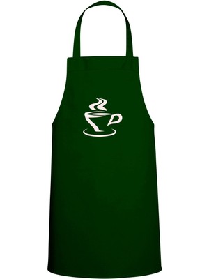 Coffee Tema Özel Baskılı Chef Mutfak Önlüğü Avcı Yeşili