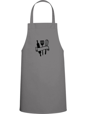 Mutfak Gereçleri Özel Baskılı Chef Mutfak Önlüğü Gri