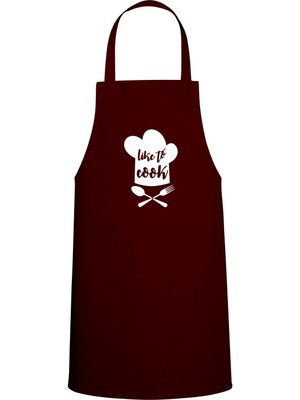 Like To Cook Yazılı Özel Baskı Chef Mutfak Önlüğü Bordo