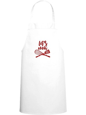 Let's Cook Yazılı Özel Baskı Chef Mutfak Önlüğü Beyaz