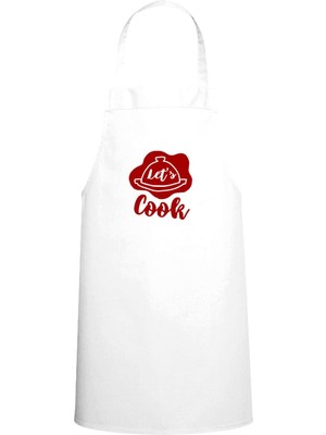 Let's Cook Yazılı Servis Tasarım Özel Baskılı Chef Mutfak Önlüğü Beyaz