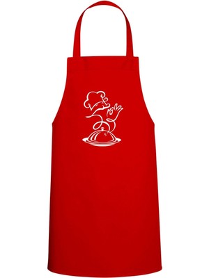 Silüet Chef Tasarım Özel Baskılı Chef Mutfak Önlüğü Kırmızı