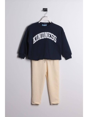 Anonim  3 Iplik Kindness Yazılı Sweatshirt ve Geniş Paça Eşofman Alt Üst Takım