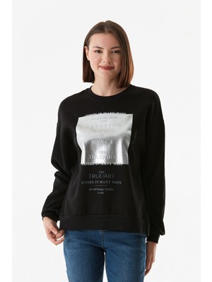 Baskılı Bisiklet Yaka Sweatshirt