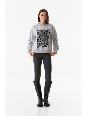 Zebra Baskılı Bisiklet Yaka Sweatshirt