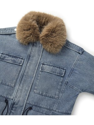 İpekyol Suni Kürk Mix Denim Mont