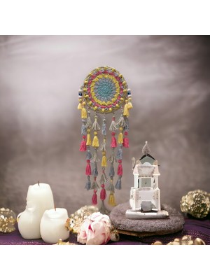 Handmade El Yapımı Özel Tasarım Püsküllü Tığ Işi Duvar Süsü Dreamcatcher Rüya Kapanı