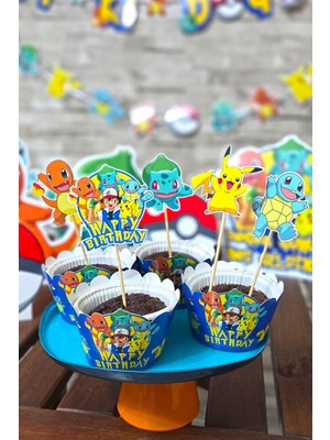 Pekshop Pokemon Konsept Kürdan Süsleri Cupcake Süsleri  Büyük Boy 10LU Paket