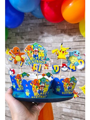 Pekshop Pokemon Konsept Kürdan Süsleri Cupcake Süsleri  Büyük Boy 10LU Paket