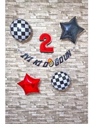 Pekshop Yarış Temalı Doğum Günü Parti Seti Yaş Balonlu Bannerlı Doğum Günü Süsleme Seti