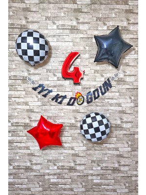 Pekshop Yarış Temalı Doğum Günü Parti Seti Yaş Balonlu Bannerlı Doğum Günü Süsleme Seti