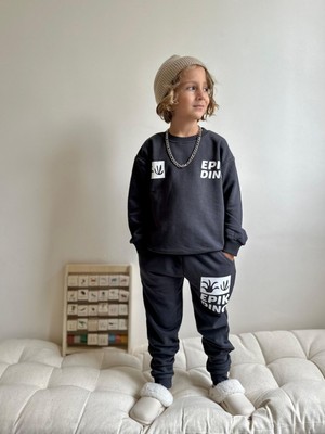Jolly Kids Erkek Çocuk Yazı Baskılı Sweatshirt Takım