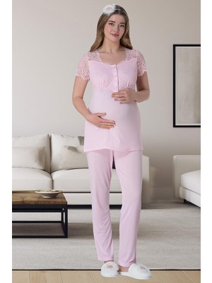 Mecit 6062 Pembe Sabahlıklı Gecelik Pijama Lohusa Set