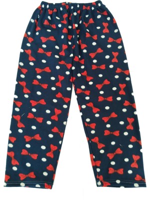 Modanevar Kadın Polar Pijama Altı Termal Özellikli Papyon Desenli Lacivert Ev Giyim Cepsiz - Mdn2298-8393