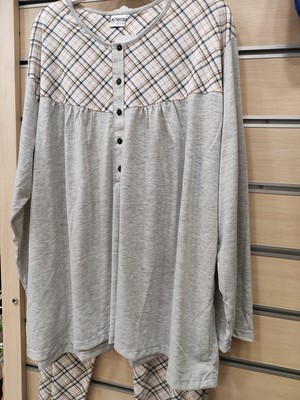 Nena %100 Pamuk Düğmeli Yaka Uzun Kol Kadın Büyük Beden Pijama Takım 14757