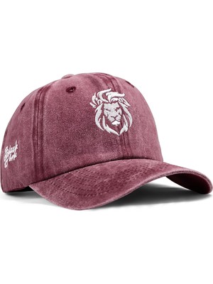 BlackBörk Aslan Nakışlı Vintage Beyzbol Bordo Şapka