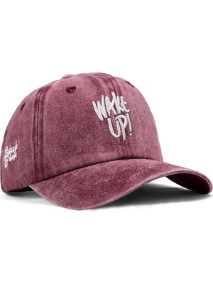 BlackBörk Wake Up Nakışlı Vintage Beyzbol Bordo Şapka