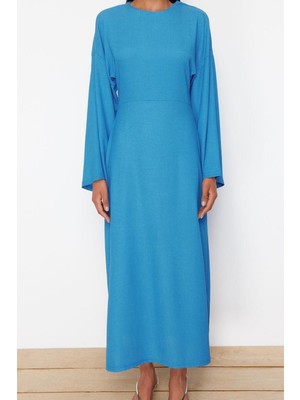 Frm Yeni Regular Casual Günlük Bürümcük Örme Bisiklet Yaka Uzun Kol Skater Maxi Boy Tesettür Elbise