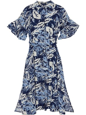 Frm Yeni Rahat Casual Günlük Viskon Dokuma Gömlek Yaka Kısa Kol A-Line Maxi Boy Büyük Beden Elbise