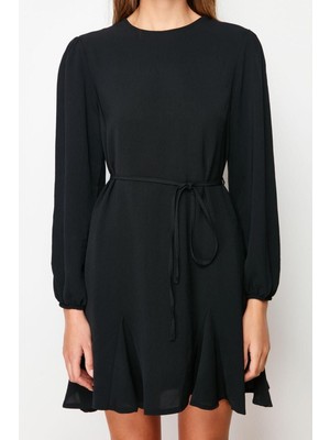 Frm Yeni Regular Casual Günlük Aerobin Dokuma Bisiklet Yaka Truvakar Kol Kol Shift Mini Boy Elbise