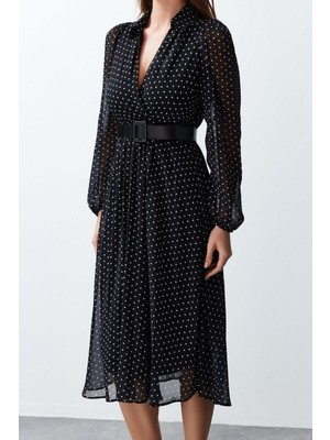 Frm Yeni Regular Gündüz Gece Şifon Dokuma Kruvaze Uzun Kol Skater Maxi Boy Elbise