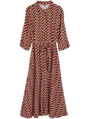 Yeni Regular Casual Günlük Shally Dokuma Gömlek Yaka Uzun Kol Gömlek Elbise Maxi Boy Elbise