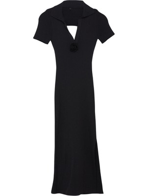 Frm Yeni Regular Casual Günlük Tek Plaka Triko Polo Yaka Kısa Kol Shift Maxi Boy Elbise