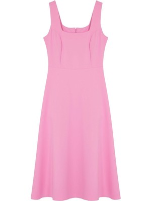 Frm Yeni Regular Gündüz Gece Finike Dokuma Kare Yaka Askılı Kol Skater Midi Boy Elbise