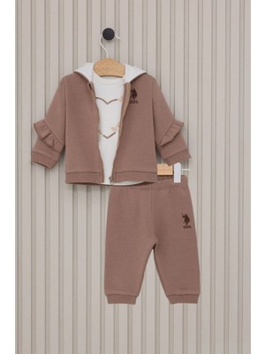 U.S. Polo Assn. Kahverengi Kız Bebek 3'lü Takım