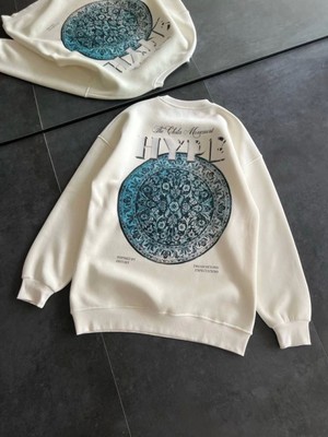 Pileli Store Pilelistore Üç Iplik Bisiklet Yaka Baskılı Sweatshirt - Beyaz