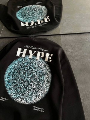 Pileli Store Pilelistore Üç Iplik Bisiklet Yaka Baskılı Sweatshirt - Siyah