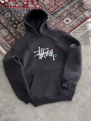 Pilelistore Üç Iplik Kapşonlu Baskılı Sweatshirt - Füme