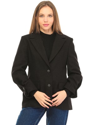 Fast Perry Kaşe Ceket Kapaklı Blazer Ceket Kol Düğme Detaylı Siyah Renk