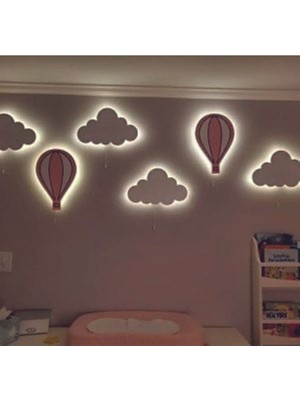 Dekor Treni Dt Dekor Treni 4’Lü Bulut 2’Li Balon Bebek Odası Çocuk Odası Aydınlatma Dekor Seti