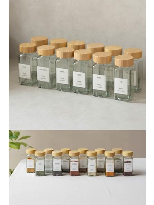 Meturas Hava ve Nem Korumalı Bambu Kapaklı Cam Baharatlık Seti 12'li (120 ml)